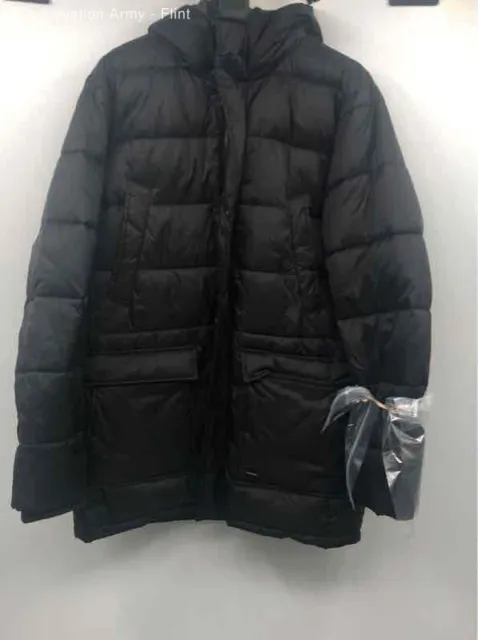 Calvin Klein Mens Black Hooded Long Sleeve Winter Puffer Jacket Size Large