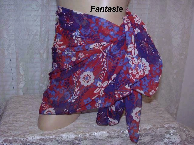 Fantasie Flame Swimsuit Wrap 100% Silk Red White Blue Floral