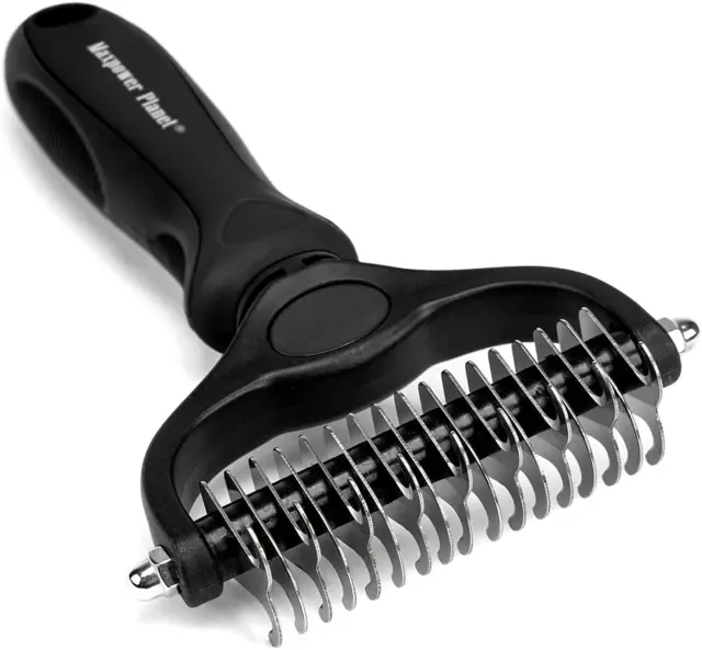 Pet Grooming Brush - Double Sided Shedding and Dematting Undercoat Rake Comb for