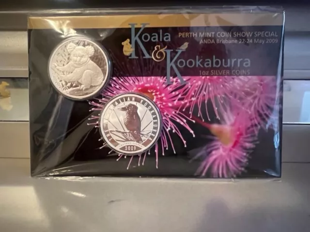 2009 Koala and Kookaburra 1 oz silver coins. Perth Mint Show - ANDA Brisbane