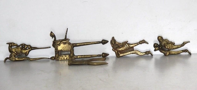 Rare Old 5PC DIFFERENT Hand Crafted Inlay Work Brass Betel Nut Cutter / Sarota