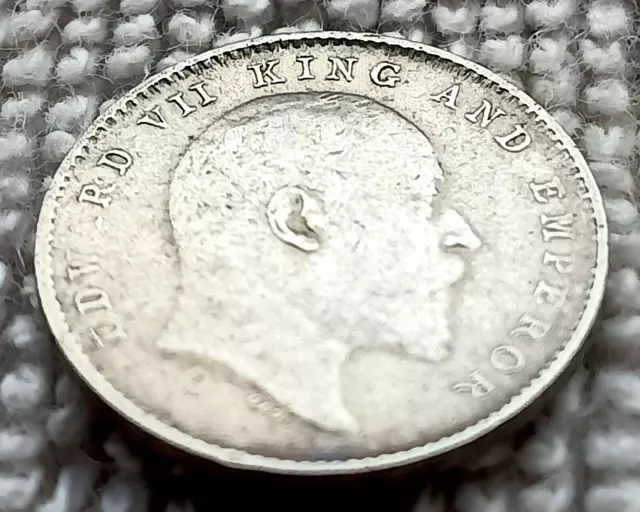 British India 1910 King Edward Vii Two Annas Rare  Silver Coin