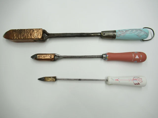 Vintage Soldering Irons 3 Hand Painted Copper Tips Antique Primitive Home Decor