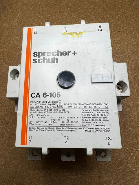 Sprecher + Schuh CA 6-105 Aux. Contactor; Motor Starter