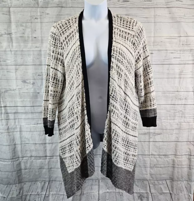 Nic+Zoe Womens Cardigan Sz 1X Black Gray Open Front Cotton Blend