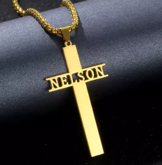 Custom Name Necklace Cross Pendant Stainless Steel Jewelry Men Women Gold Silver