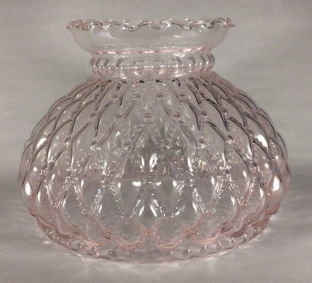 NEW 7" Diamond Quilted Pink Tinted Glass Oil Student Lamp Shade Crimp Top #PS668