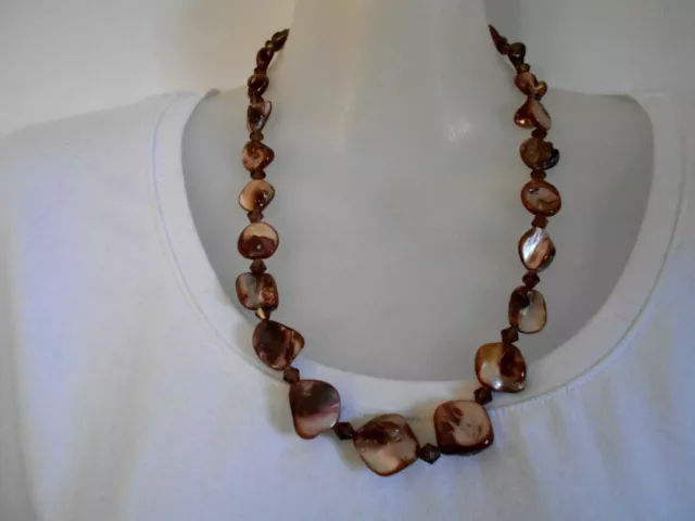 Brown Mother Of Pearl Shell and Crystal Necklace