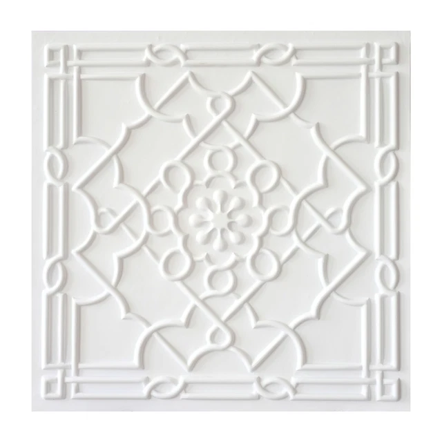 Vintage Tin Ceiling Tiles 24x24 Easy to Install PVC Panel PL09 White matte 10Pcs