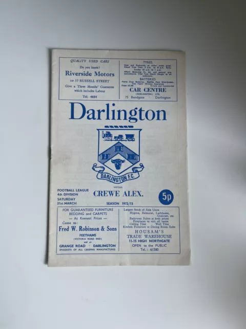 RARE DARLINGTON v CREWE ALEXANDRIA FOOTBALL PROGRAMME