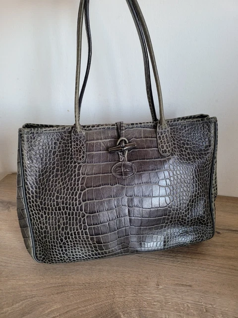 Longchamp Roseau Croc Embossed Leather Bag - Tote - Shopper - Authentic - Used 2