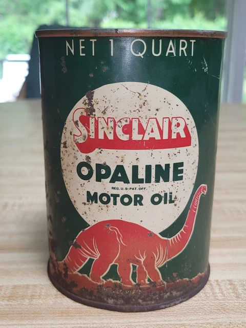 VINTAGE SINCLAIR OPALINE MOTOR OIL 1 QUART CAN W/ RED DINO SOLDER SEAM 1930's VINTAGE SINCLAIR OPALINE MOTOR OIL 1 QUART CAN W/ RED DINO SOLDER SEAM 1930's