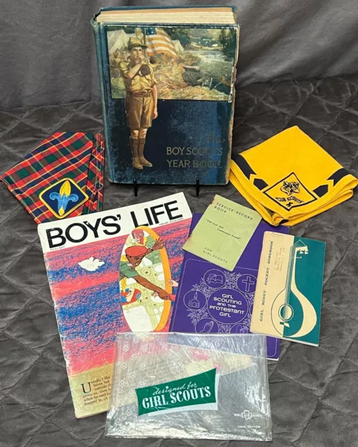 Lot Vintage Boy Girl Scouts Yearbook Songbook Scarf Neckerchief Patch Boys Life