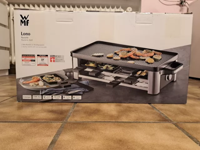 WMF Lono Raclette Grill für 8 Personen 1500W, aus Edelstahl Matt mit 8 Pfannen