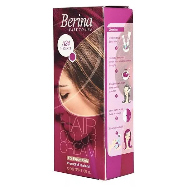 Berina Best Hair Dye Color Cream A24 Magenta Long Lasting Permanent 60ml