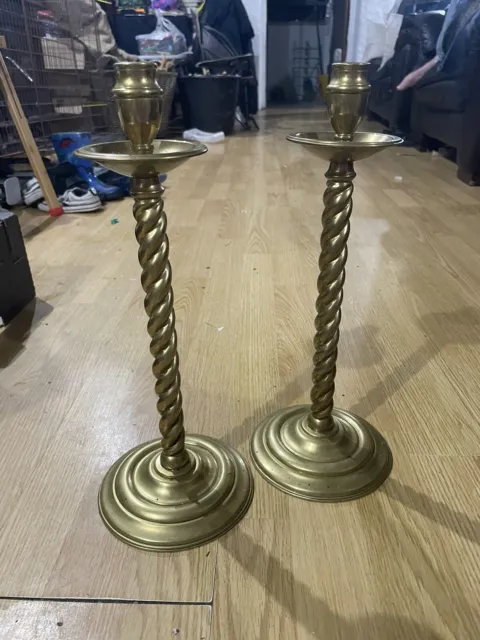 Pair of Brass Twisted Candlesticks  14inch