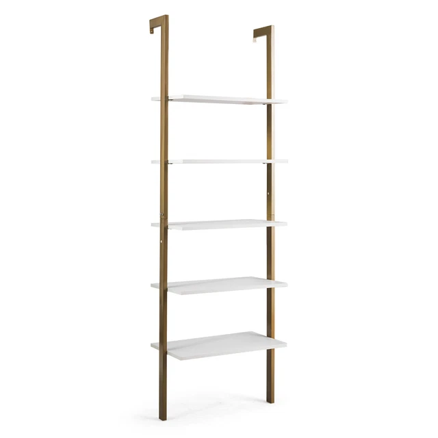 5TIER LADDER SHELF Wood Wall Mounted Display Bookshelf Metal Frame