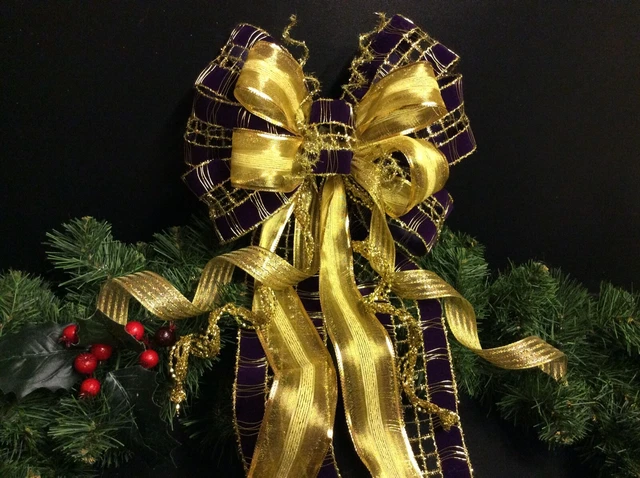 Luxus Weihnachtsbaum Topper Schleife Lila Samt & Golddekoration 3
