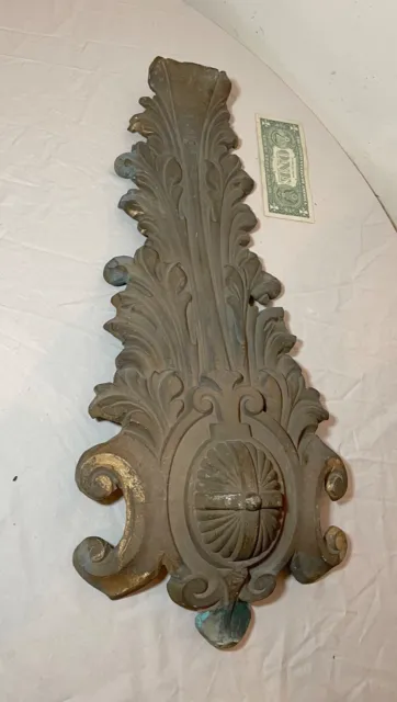 HUGE antique ornate thick cast bronze architectural salvage decor ornament brass