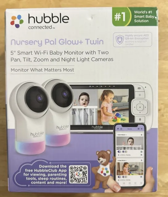 Hubble (HCSNPGLX2) Nursery Pal Glow+ Twin 5" Video Smart WiFi Baby Monitors NEW
