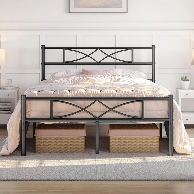 Metallic. Click 5FT KING METAL Bed Frame, Curved Headboard Slatted Bed, Black £131.73 ...