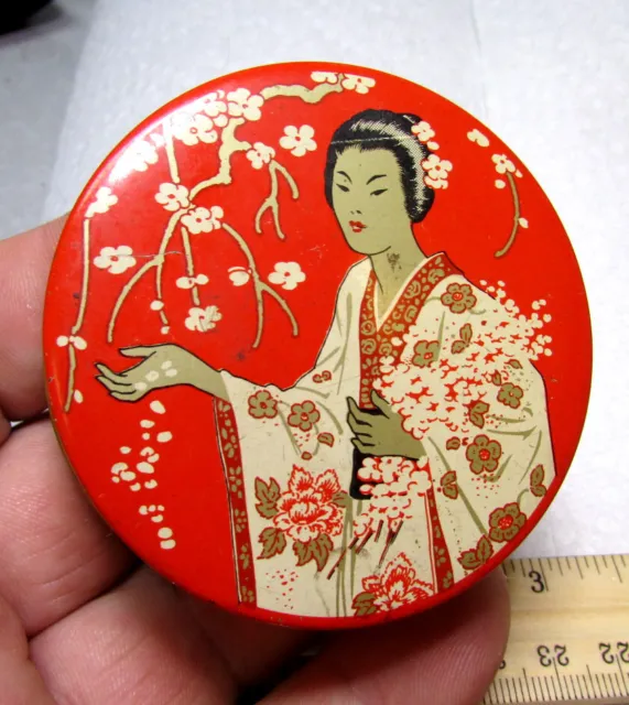 vintage Madame Butterfly typewriter ribbon empty tin, great graphics on the lid