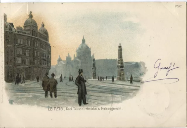 AK Leipzig im Winter, 1898, Karl Tauchnitzbrücke, Reichsgericht, Schnee bedeckt