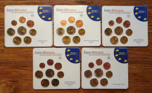 BRD Euro Münzen KMS 2003 komplett A,D,F,G,J Stempelglanz € Kursmünzensatz