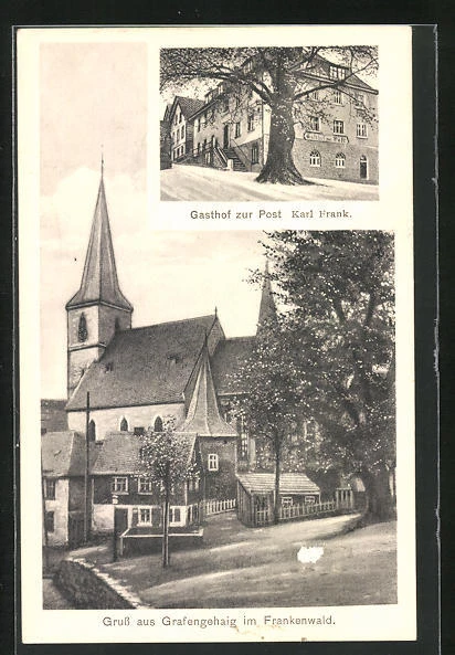 AK Grafengehaig, Gasthof zur Post, Straßenpartie mit Kirche