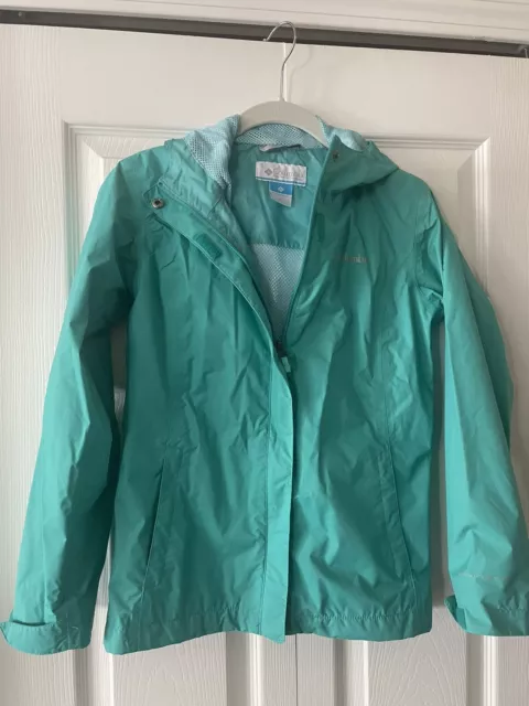 Columbia Omni Tech Full Zip Hooded Kids Medium 10-12 Rain Jacket Turquoise