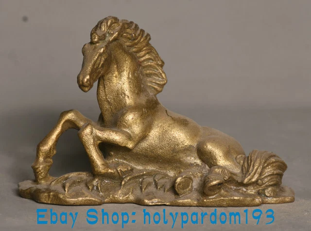 2.8" Old China Copper Brass Fengshui 12 Zodiac Animal Year Horse Statue
