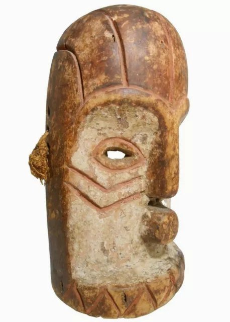 Scarce Bembe Tribal African Vint Hnd Crvd, Hnd Pntd Clay Red/Chalk White Wd Mask 2