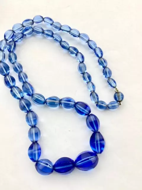 Antique Vintage Art Deco Bristol Blue Glass Bead Necklace 1930's 3