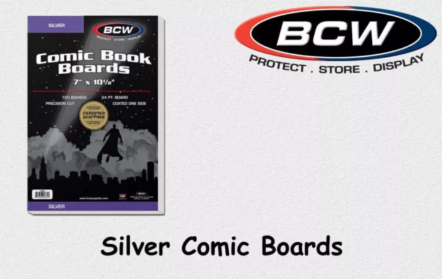 BCW - 100 Comic Book Backing Boards - Silver - 24 Pt. - Beschichtet - NEU! OVP!