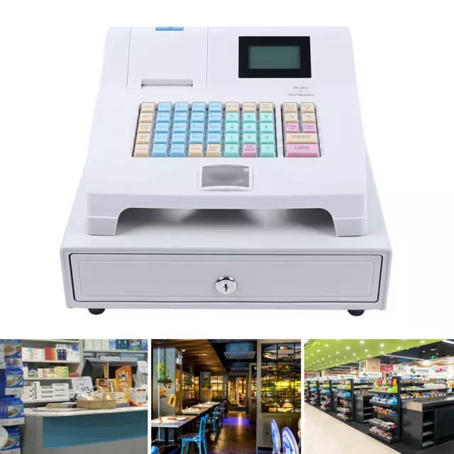 Electronic Cash Register Drawer Pos System 48 Keys Supermarket Bar Retail w/ LED