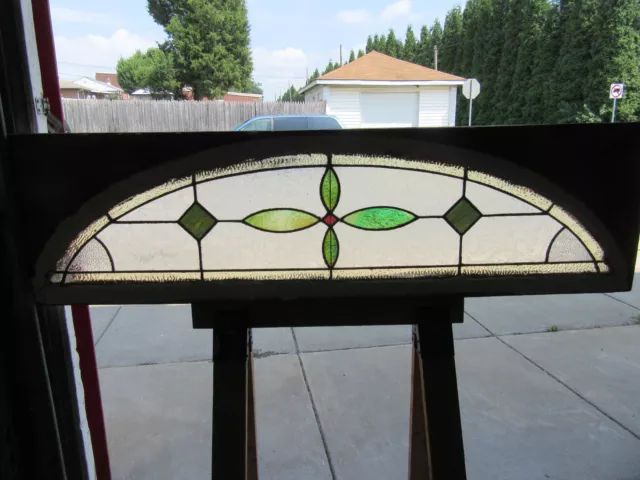 ~ ANTIQUE STAINED GLASS TRANSOM WINDOW ~ 64.25 x 17.75 ~ ARCHITECTURAL SALVAGE