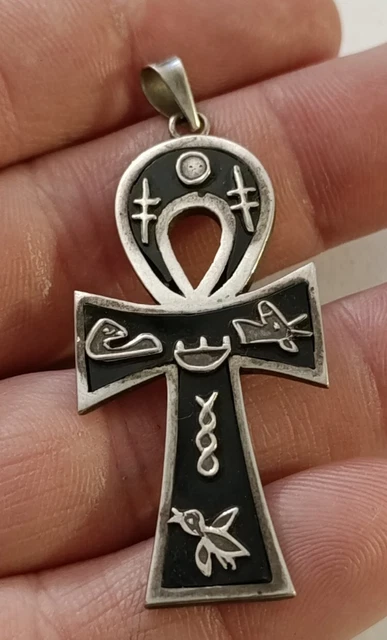 Pendentif Argent Massif Gravé Hiéroglyphe - Bijou Occasion Mystérieux Et Unique
