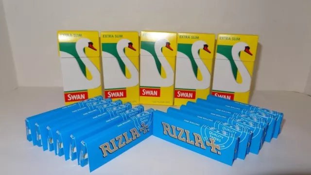 600 x Rizla Blue Regular Rolling Papers & Swan Extra Slim Filter Tips Smoking