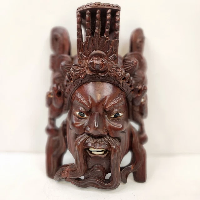 Mask of Daoist Deities Hand Carved Dark Wood Asian Religious Occult