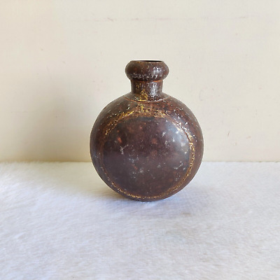 19c Vintage Primitive Handmade Iron Brass Oil Pot Container Old Rich Patina Rare 3