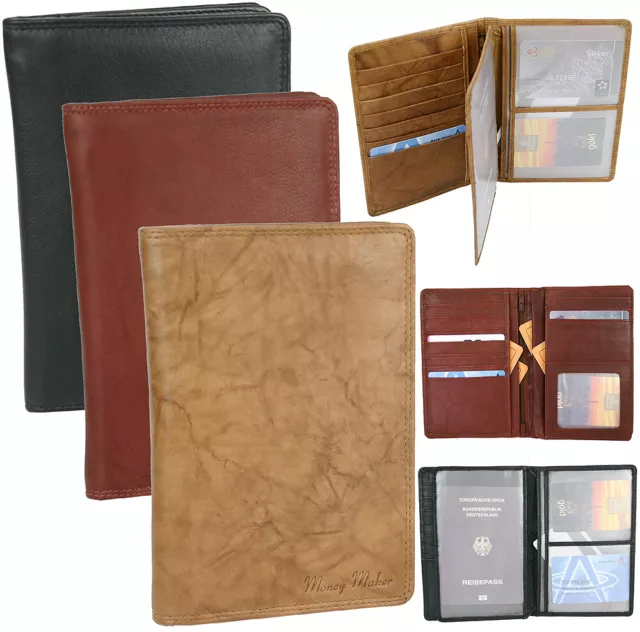 Herren Leder Brieftasche Geldbörse groß mit Passfach viele Kartenfächer 3-Farben
