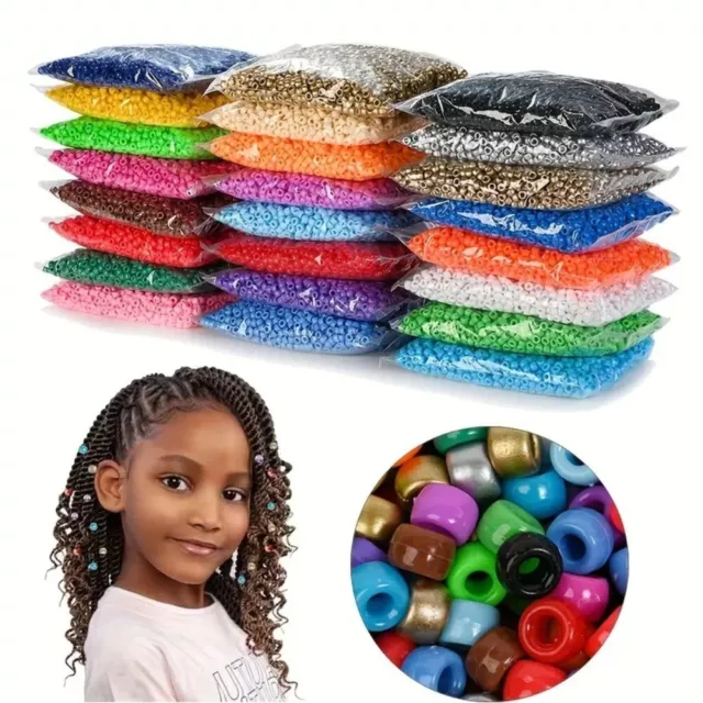 100pcs 6x9mm Multi-Colored Pony Beads Set For Bulk Rainbow Hair Rings