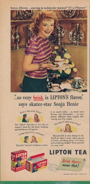Magazine Ad - 1945 - Lipton Tea - World War 2 - Sonja Henie
