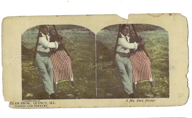 c1885 Ma Own Honey Black Americana Weiler Bros Piano Advertising Stereoview Card