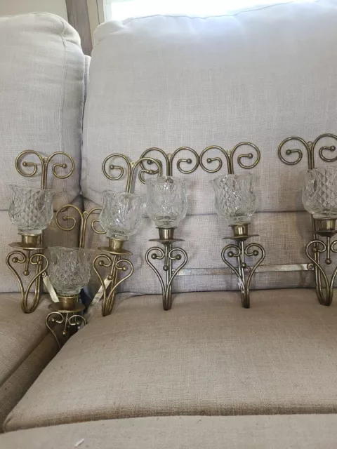 Set of 2 homco adjustable 3 arm candle holder Sconce with clear glass votives