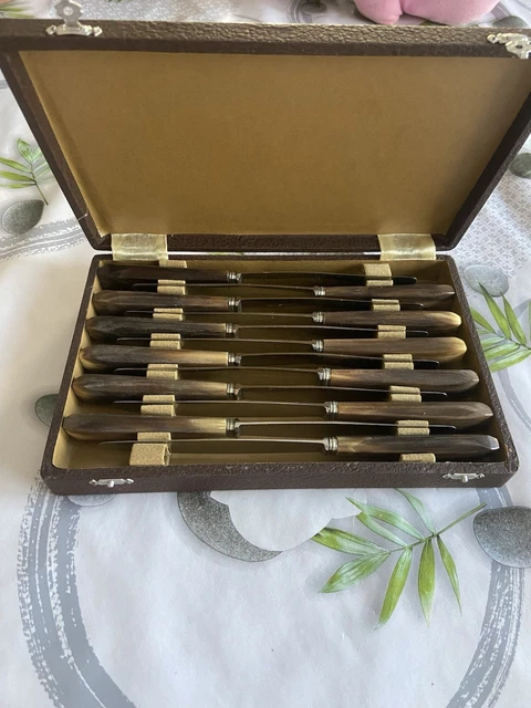VINTAGE - Coffret de 12 couteaux à lame inox et manche en bakélite