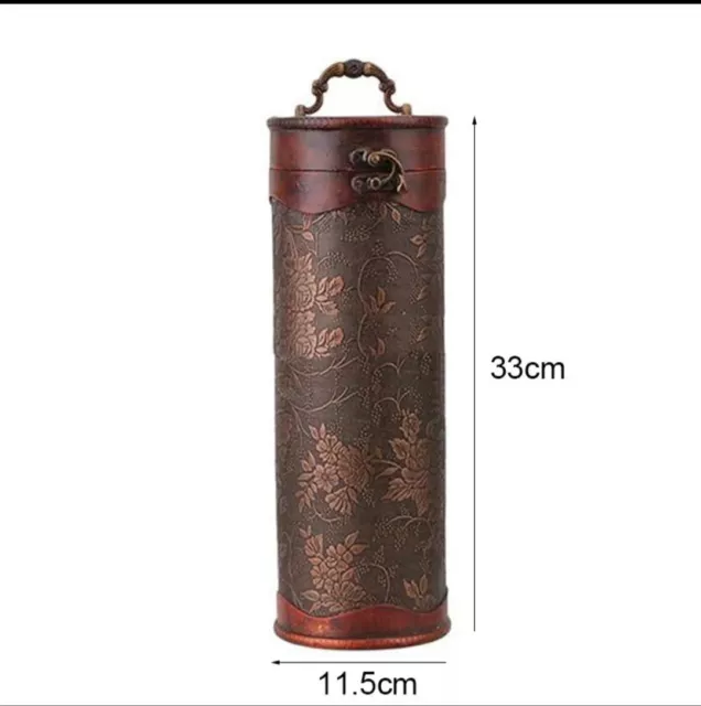 Retro Vintage Cylinder  Metal Wood Wine Storage Gifting Carrying Case 2