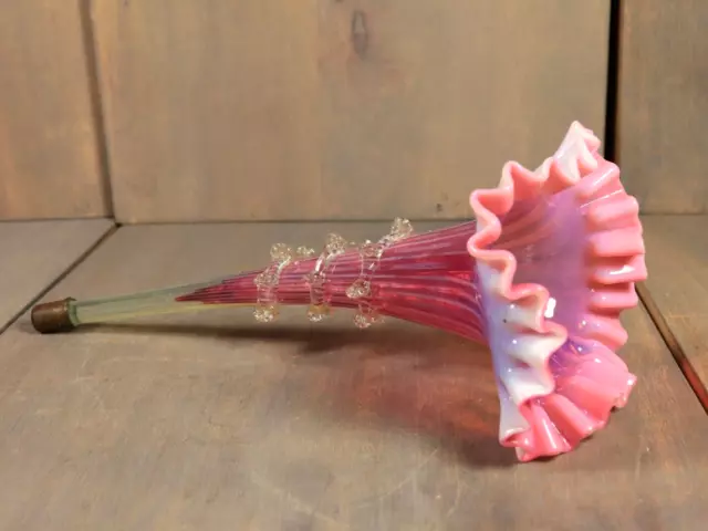 Antique French Victorian Epergne Flute Part Cranberry Opalescent Vaseline Glass