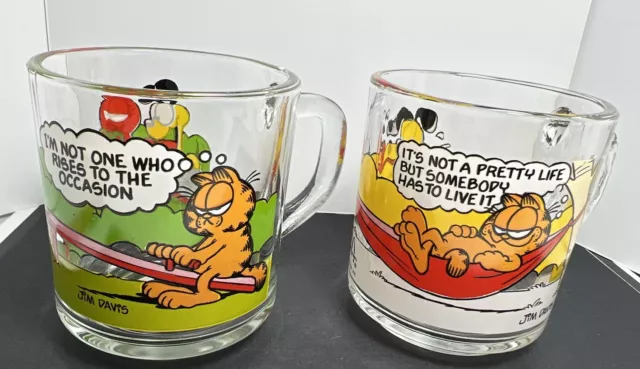 Set Of 2 Vintage 1978 Garfield McDonalds Jim Davis Glass Coffee Cups Mugs Retro