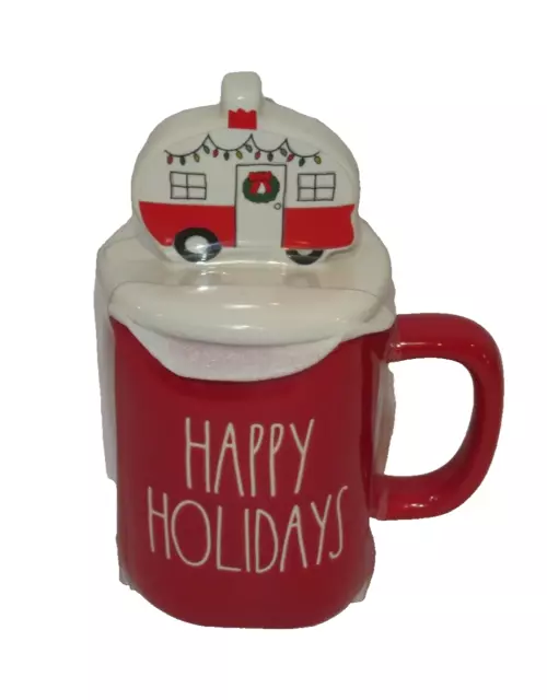 Rae Dunn HAPPY HOLIDAYS Christmas Camper Lidded Mug - NEW